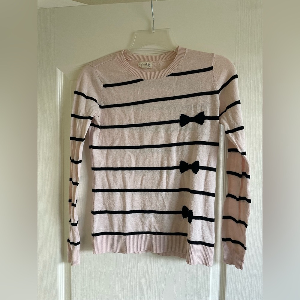 Maison Jules sweet Pink Striped Sweater with Bows-XS